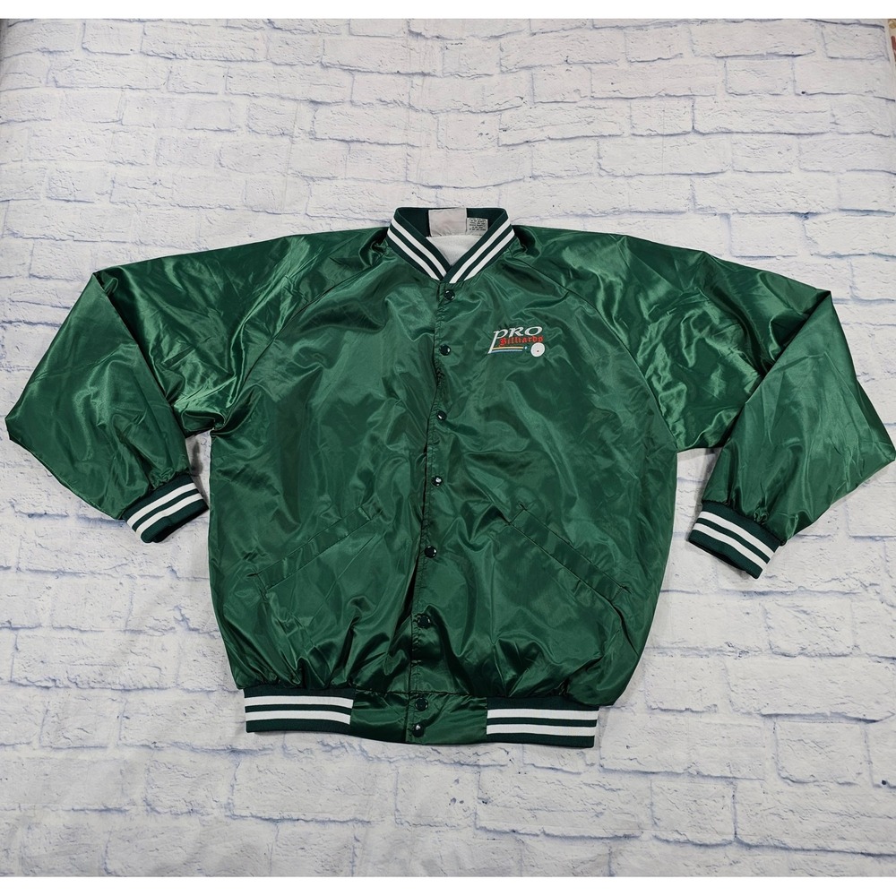Cardinal Pro Billiards Bomber Jacket Mens XL Green Satin Varsity Snap Vintage